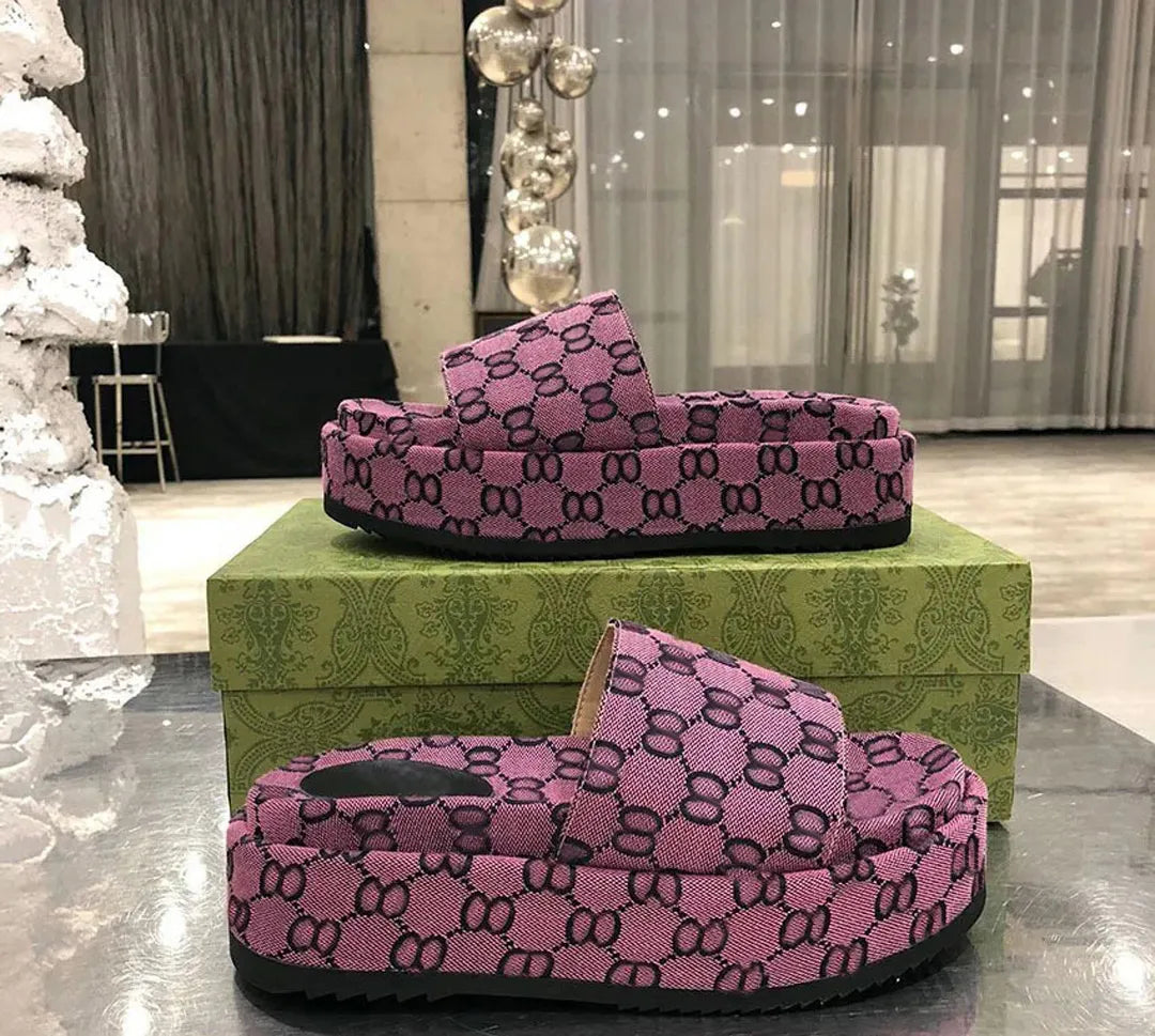 Designer Sandals Slippers Platform Canvas Flat Mules