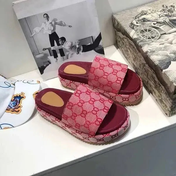 Designer Sandals Slippers Platform Canvas Flat Mules