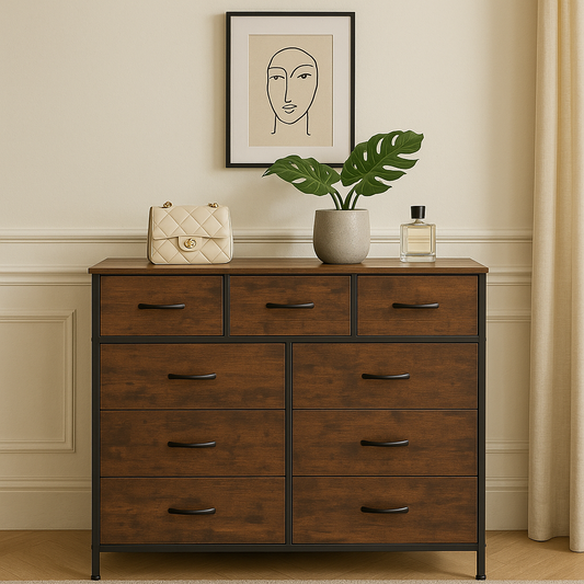 Rustic 9-Drawer Dresser – Modern Industrial Storage for Bedroom & Closet US - KaveCore
