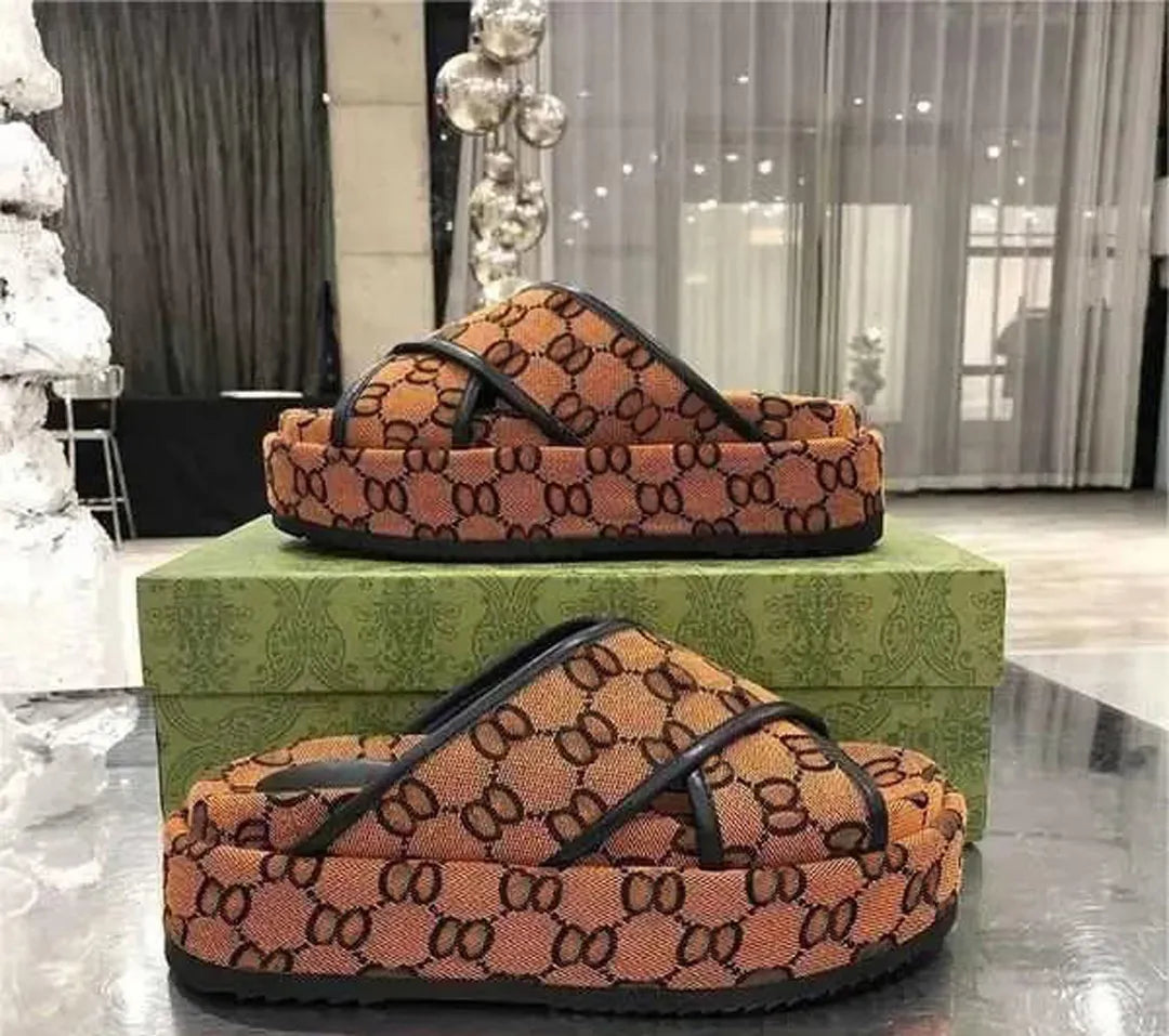 Designer Sandals Slippers Platform Canvas Flat Mules
