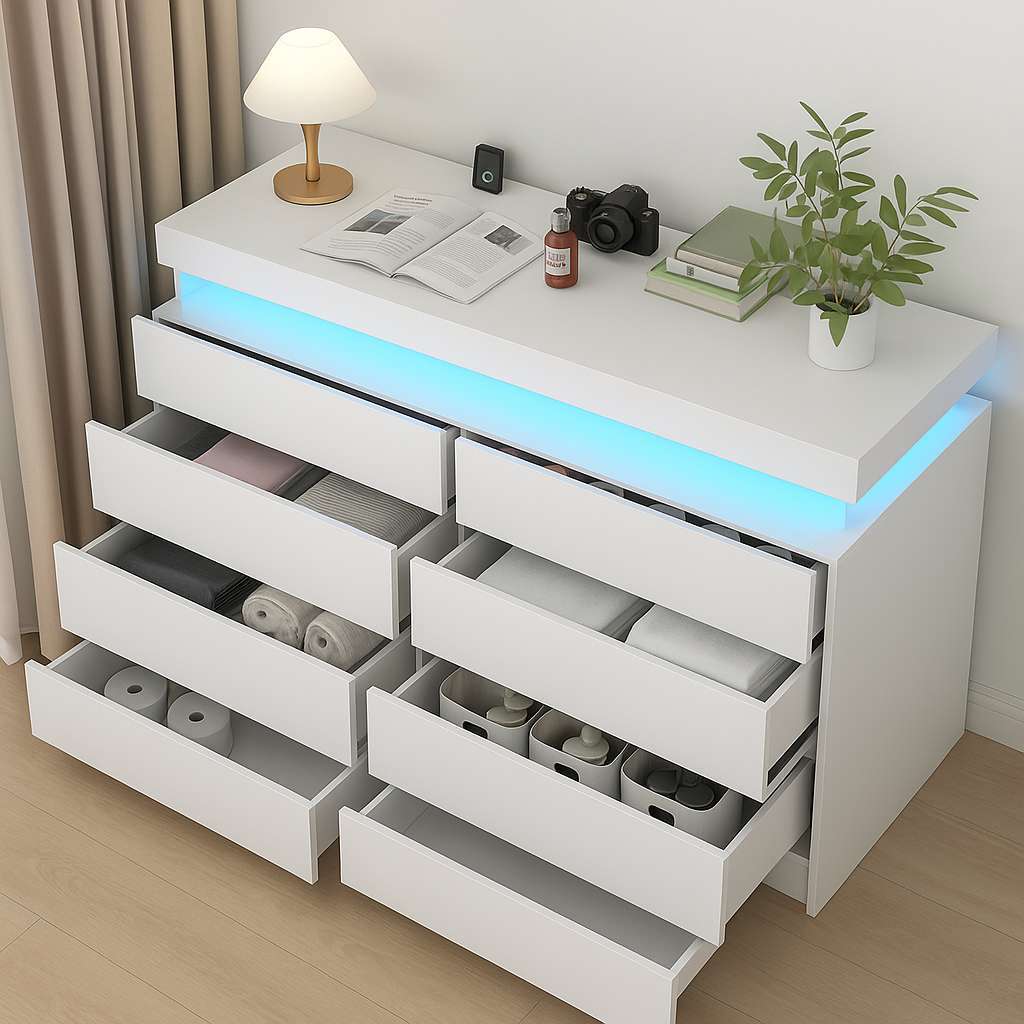 Chic Dresser with Integrated LED Lighting and Six Drawers - US - KaveCore