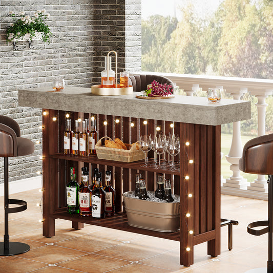 Concrete-Top Mini Bar Table with Shelves US