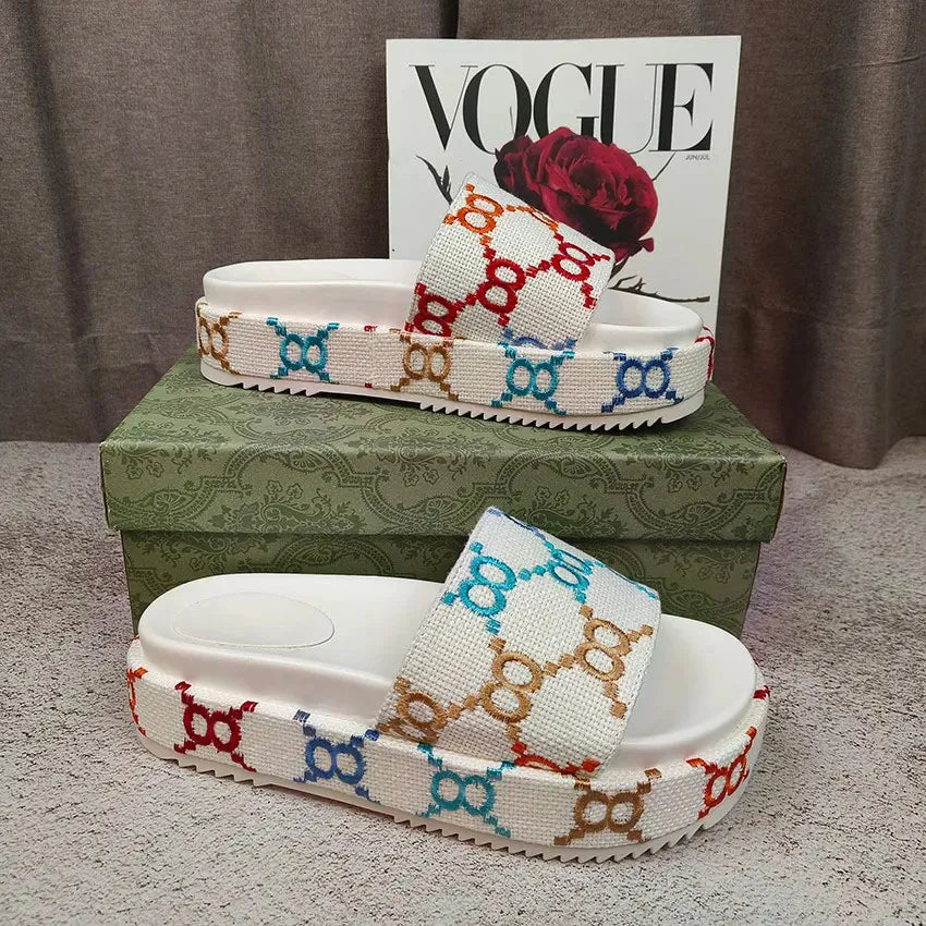 Designer Sandals Slippers Platform Canvas Flat Mules
