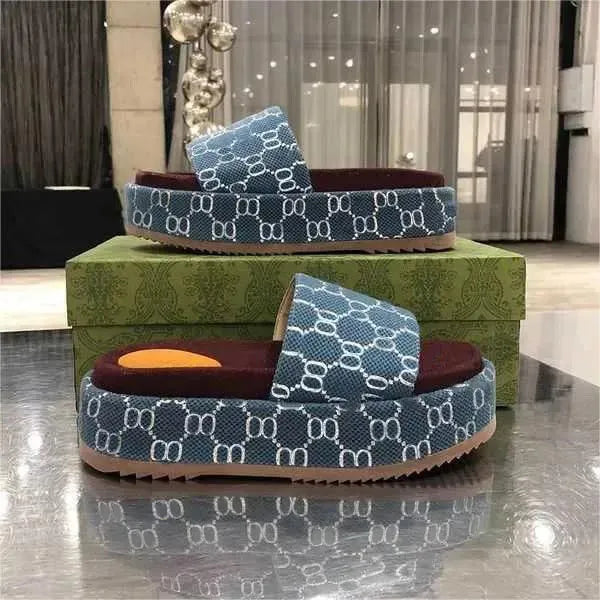 Designer Sandals Slippers Platform Canvas Flat Mules