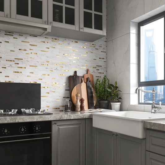 GoldRun Marble Mosaic Wall Panel – Peel & Stick (Set of 22)