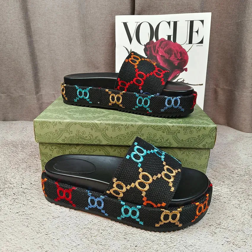 Designer Sandals Slippers Platform Canvas Flat Mules