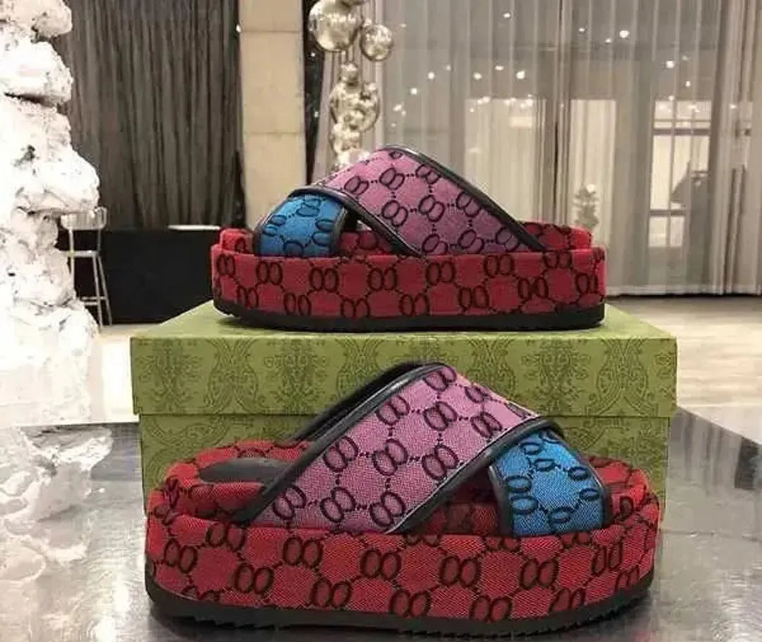 Designer Sandals Slippers Platform Canvas Flat Mules