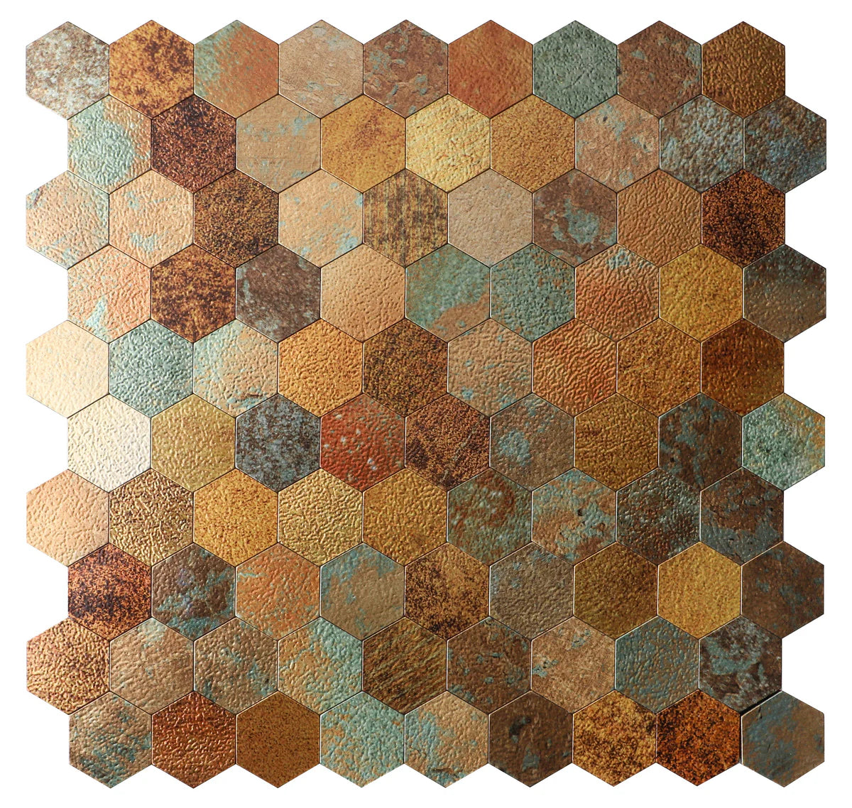 Aged Bronze Hex Mosaic Wall Panel – Peel & Stick (Set of 22)