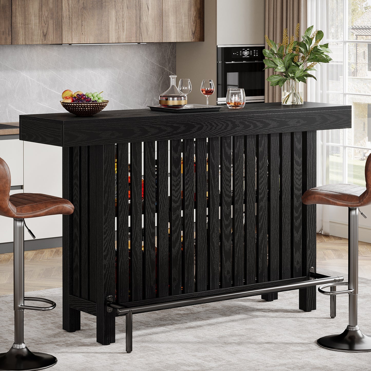 Concrete-Top Mini Bar Table with Shelves US