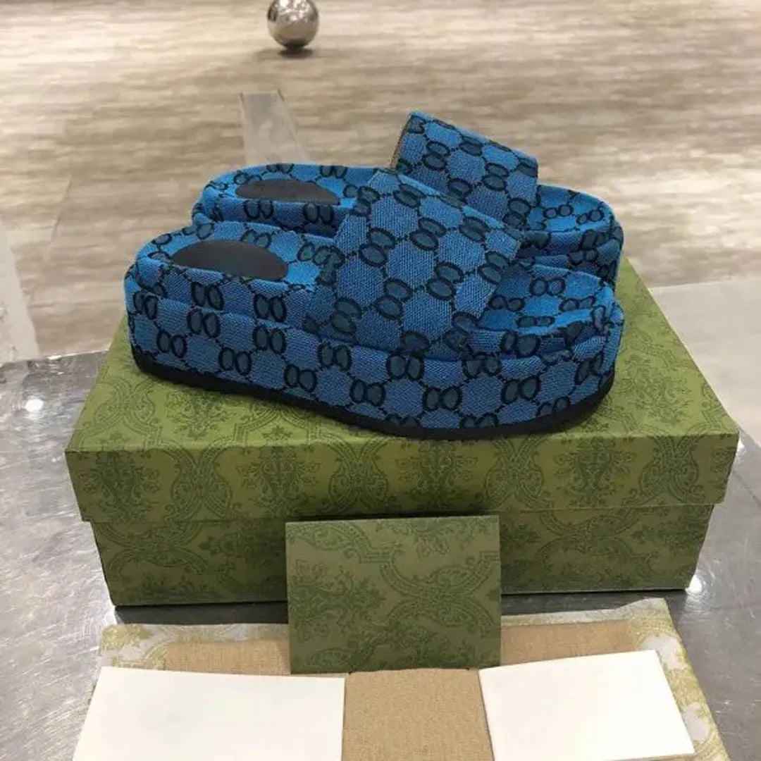 Designer Sandals Slippers Platform Canvas Flat Mules