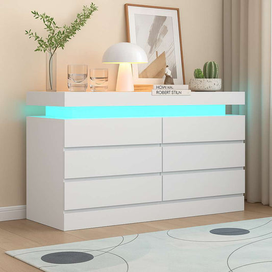 Chic Dresser with Integrated LED Lighting and Six Drawers - US - KaveCore