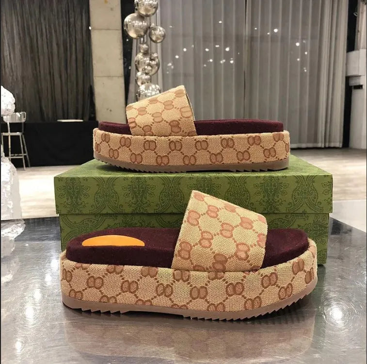 Designer Sandals Slippers Platform Canvas Flat Mules