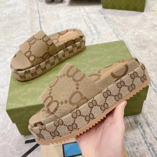 Designer Sandals Slippers Platform Canvas Flat Mules