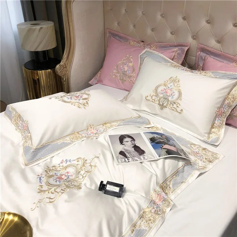 White Palace Embroidered Duvet Cover Set (Long-staple Sateen Cotton)