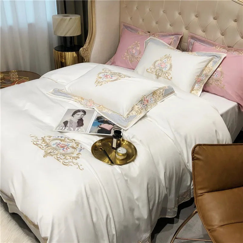 White Palace Embroidered Duvet Cover Set (Long-staple Sateen Cotton)