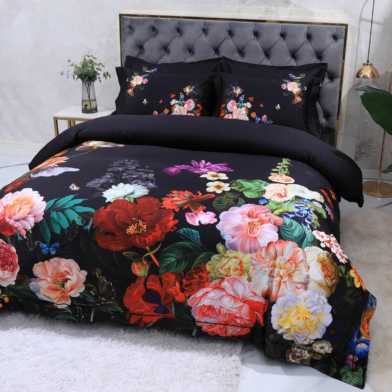 Opus Botanica Midnight Bloom Duvet Cover Set (Long-staple Sateen Cotton)