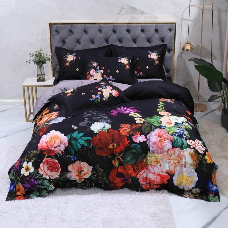Opus Botanica Midnight Bloom Duvet Cover Set (Long-staple Sateen Cotton)