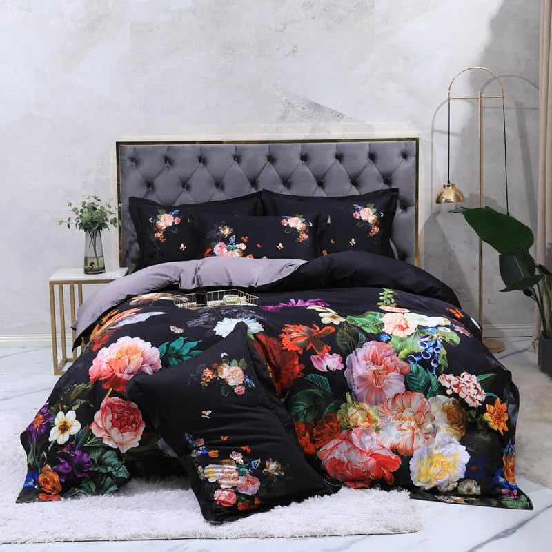 Opus Botanica Midnight Bloom Duvet Cover Set (Long-staple Sateen Cotton)