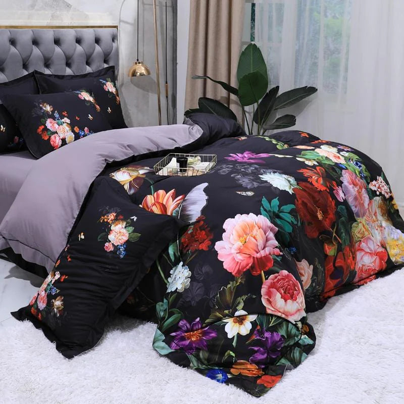 Opus Botanica Midnight Bloom Duvet Cover Set (Long-staple Sateen Cotton)