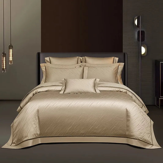 Jacquard & Satin Champagne Duvet Cover Set (Long-Staple Sateen Cotton)