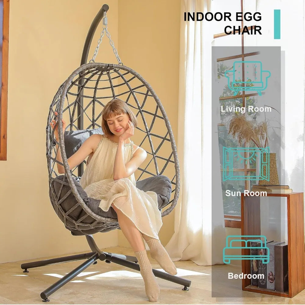Modern Boho Hanging Egg Chair with Stand - US - KaveCore