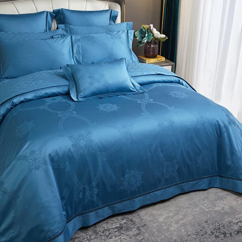 Empress Medallion Sapphire Duvet Cover Set (Long-Staple Sateen Cotton)