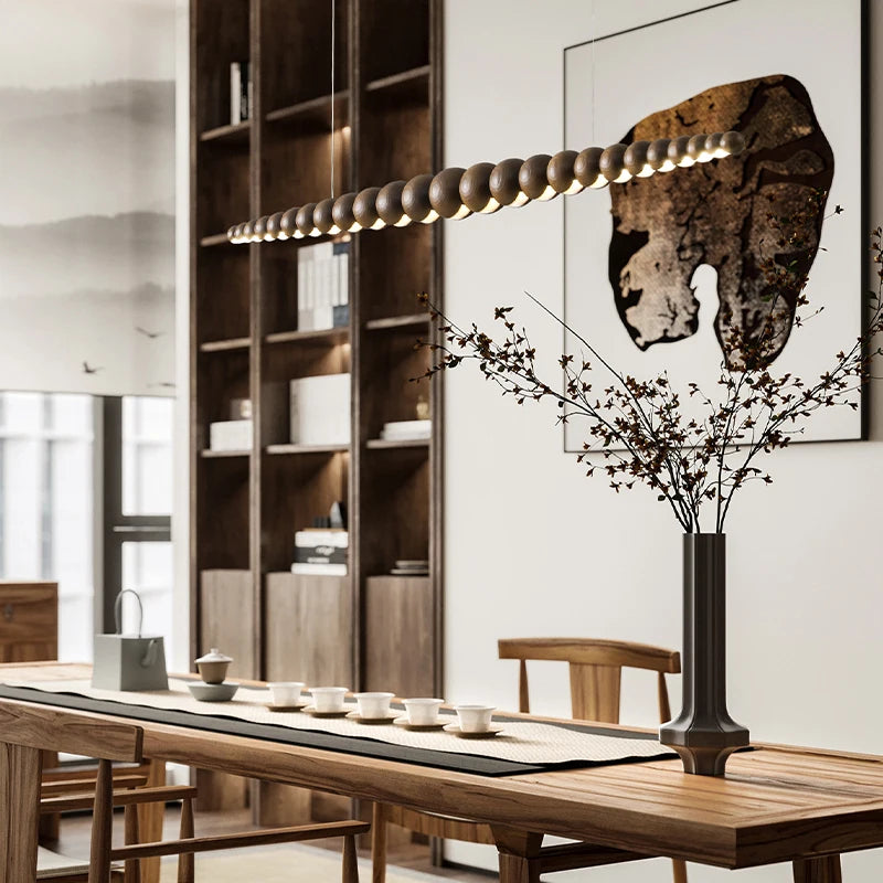 Wooden Orb Wave Chandelier