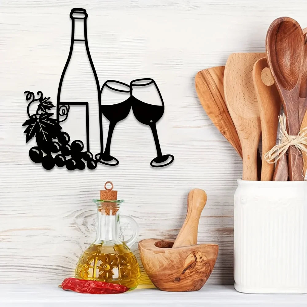 Wine Bottle and Glass Metal Wall Art