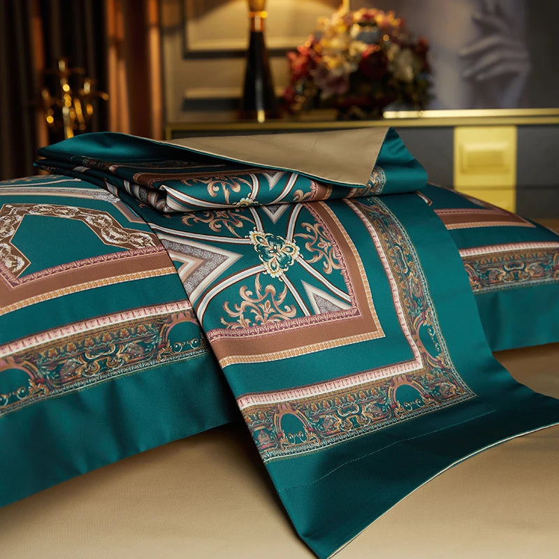Arabesque Nocturne Deep Teal Duvet Cover Set (Long-Staple Sateen Cotton)
