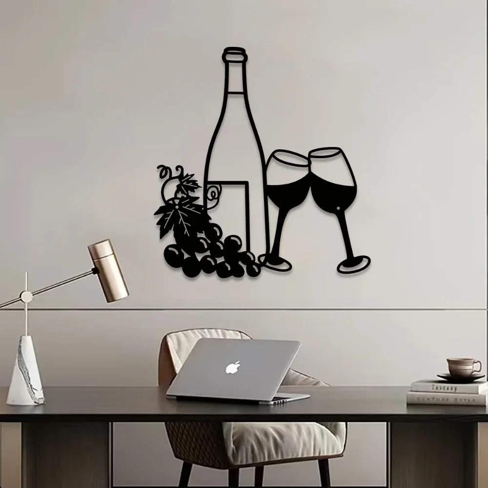 Wine Bottle and Glass Metal Wall Art