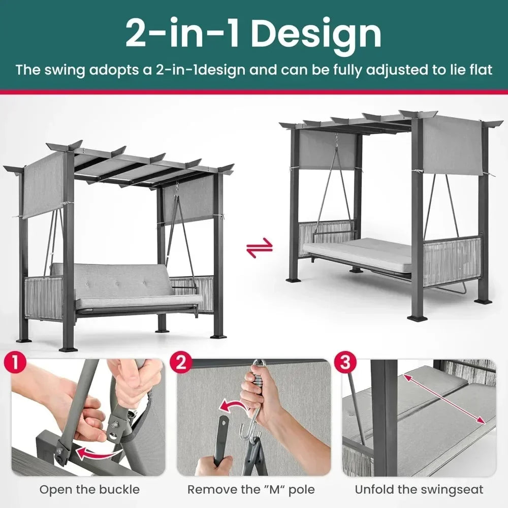 Outdoor Swing Chair With Curtains US - KaveCore