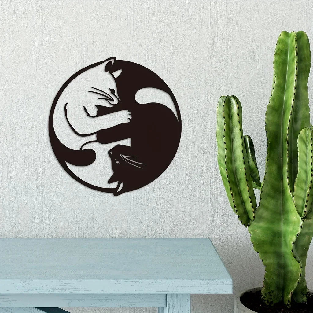 Yin Yang Two Cats Metal Wall Art