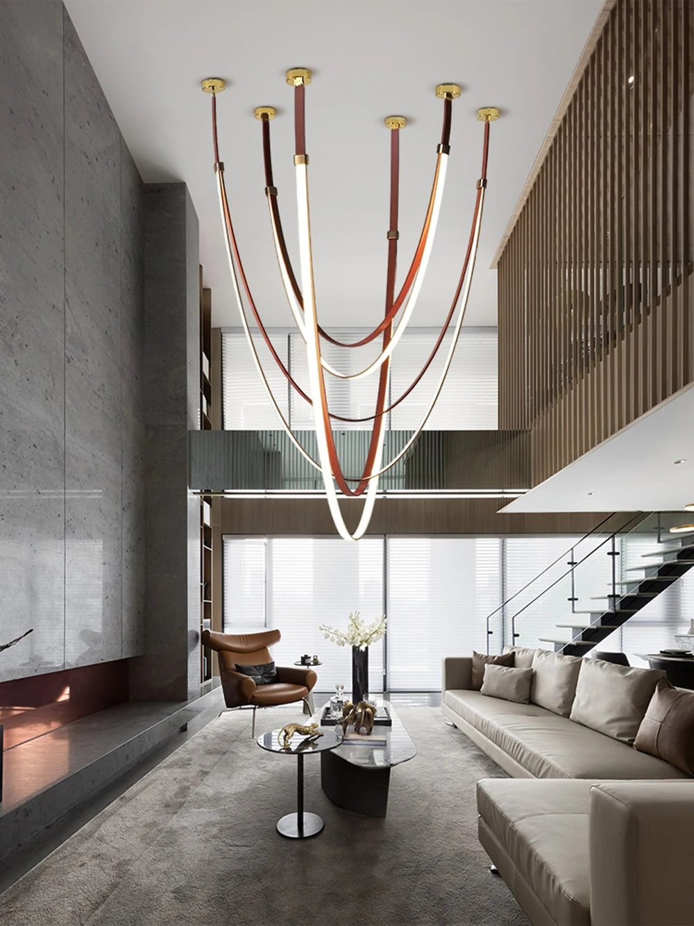 Opus Noir Leather-Strap LED Chandelier