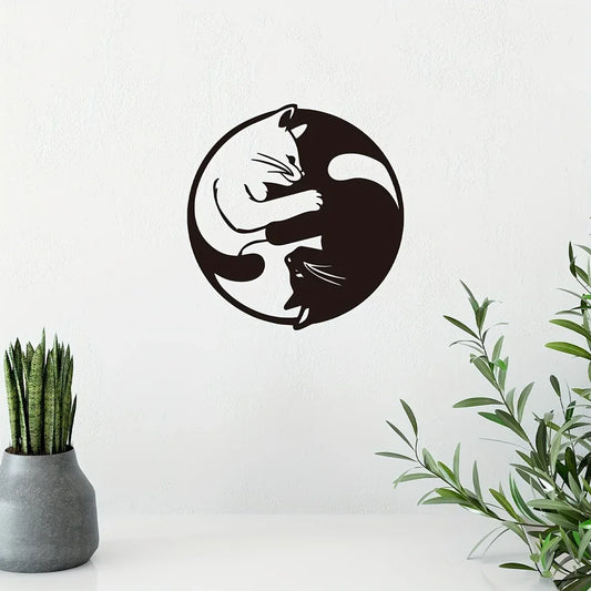 Yin Yang Two Cats Metal Wall Art