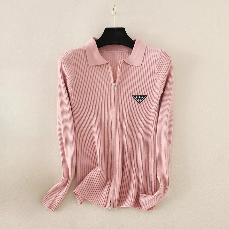 Women's Tops Slim Fit Knit Cardigan With Zippers