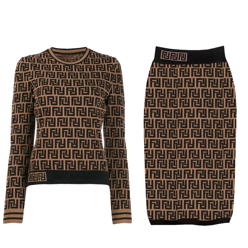 Two Piece Set Knitting Sweater & Skirt Women's