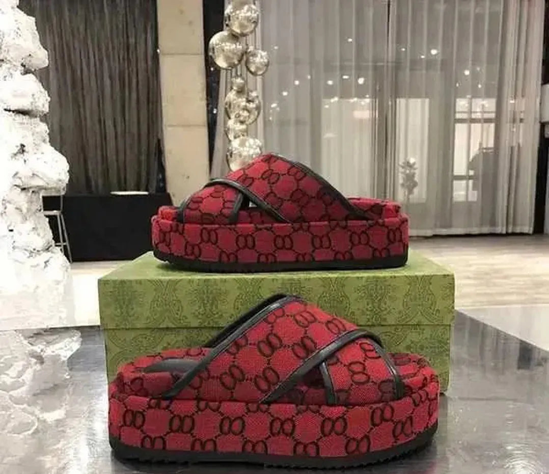 Designer Sandals Slippers Platform Canvas Flat Mules