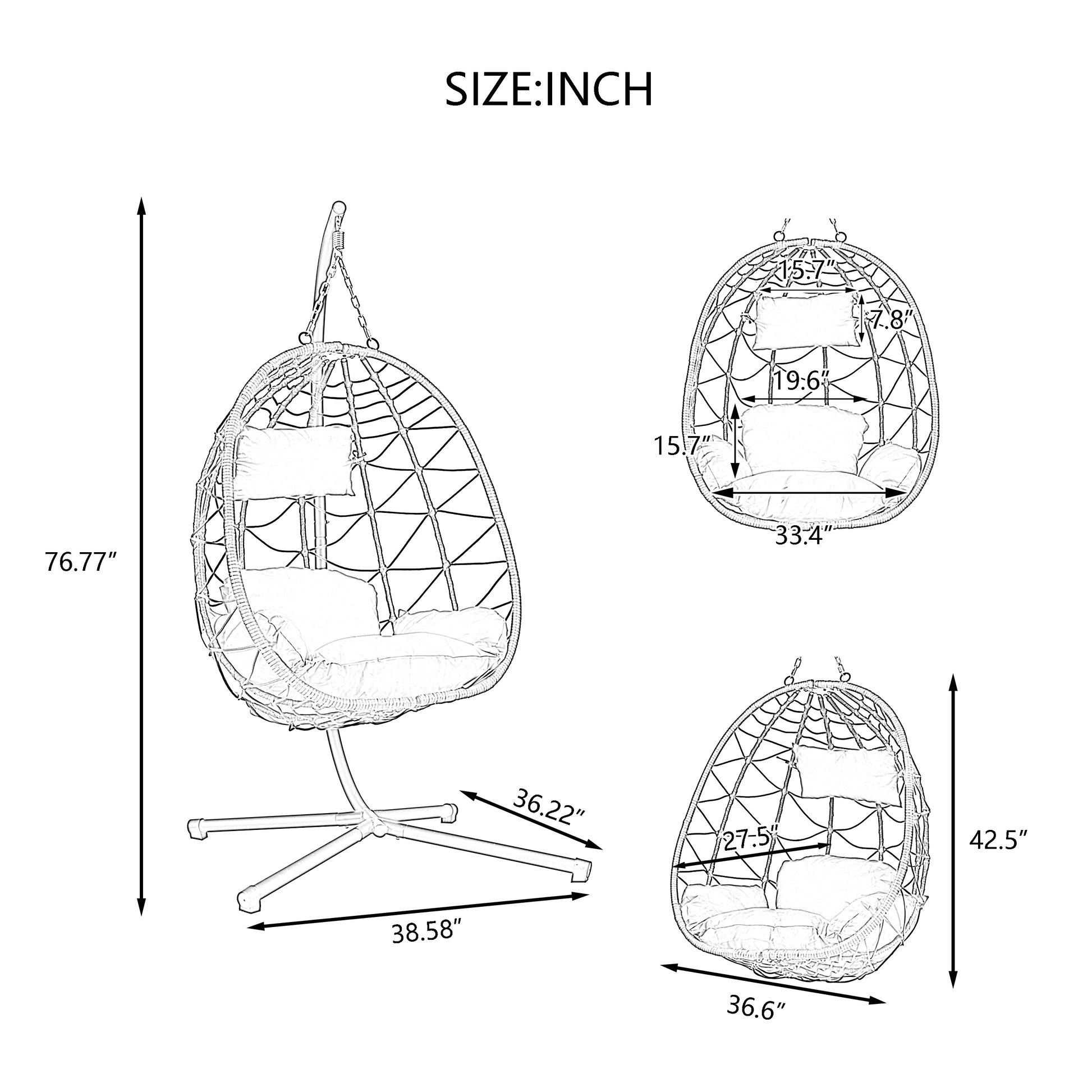Modern Boho Hanging Egg Chair with Stand - US - KaveCore