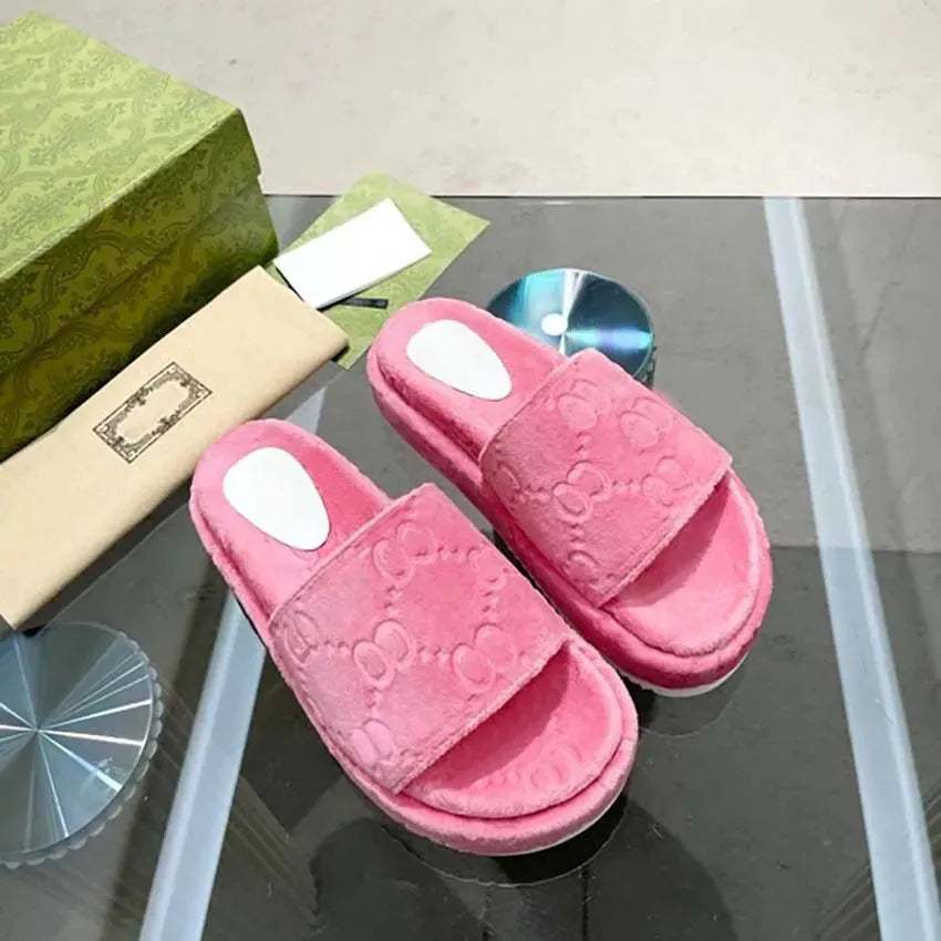 Designer Sandals Slippers Platform Canvas Flat Mules