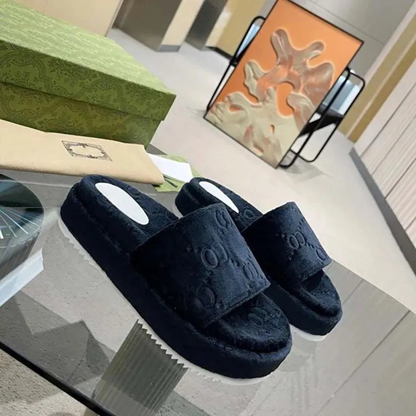 Designer Sandals Slippers Platform Canvas Flat Mules