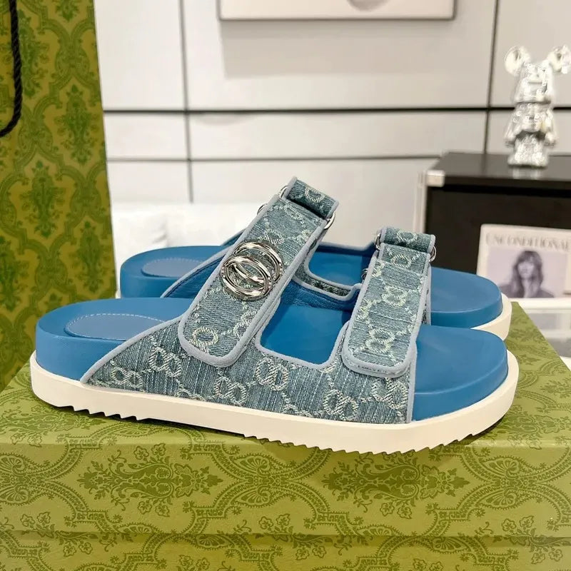 Designer Sandals Slippers Platform Canvas Flat Mules