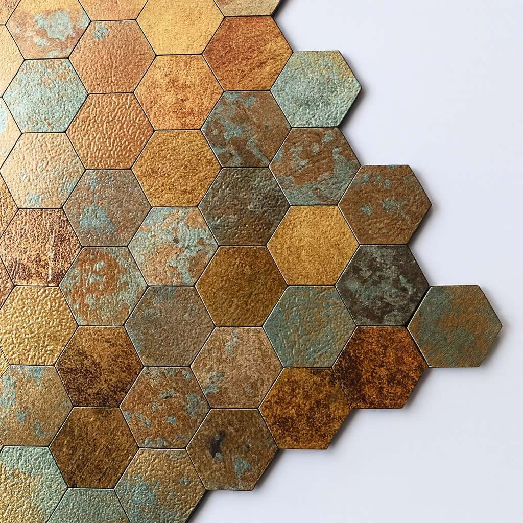 Aged Bronze Hex Mosaic Wall Panel – Peel & Stick (Set of 22)