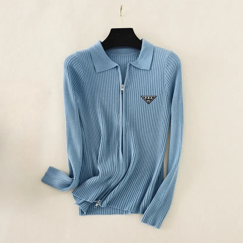 Women's Tops Slim Fit Knit Cardigan With Zippers