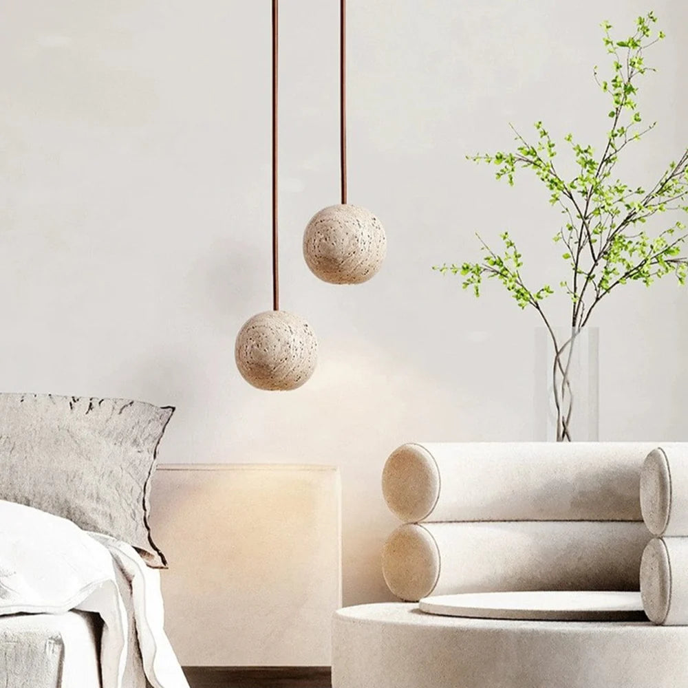 Lunaris Sphere Travertine Pendant