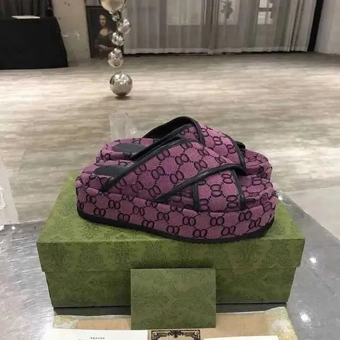 Designer Sandals Slippers Platform Canvas Flat Mules