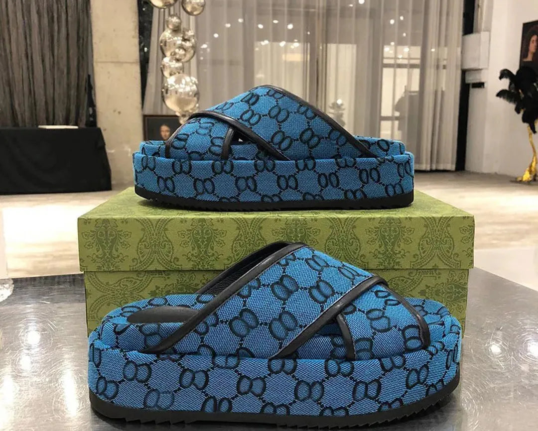 Designer Sandals Slippers Platform Canvas Flat Mules