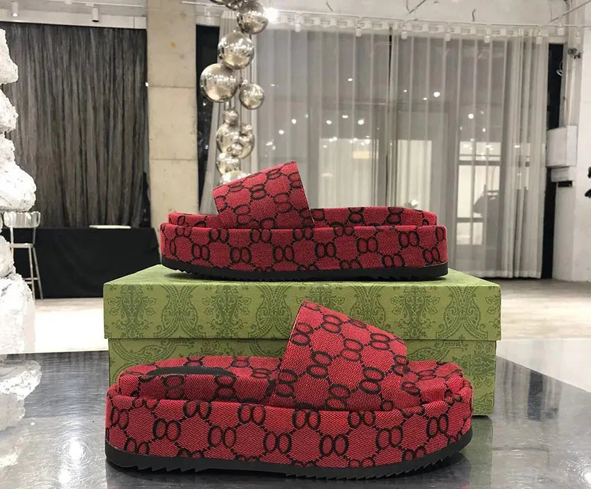 Designer Sandals Slippers Platform Canvas Flat Mules