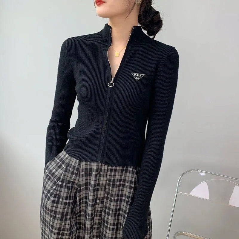 Women's Tops Slim Fit Knit Cardigan With Zippers