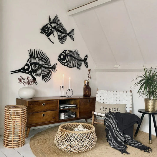 Fish Bone Metal Wall Art (3 Pieces)
