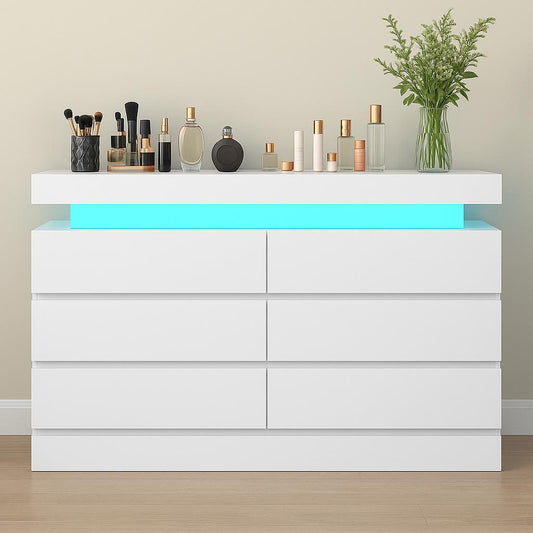 Chic Dresser with Integrated LED Lighting and Six Drawers - US - KaveCore